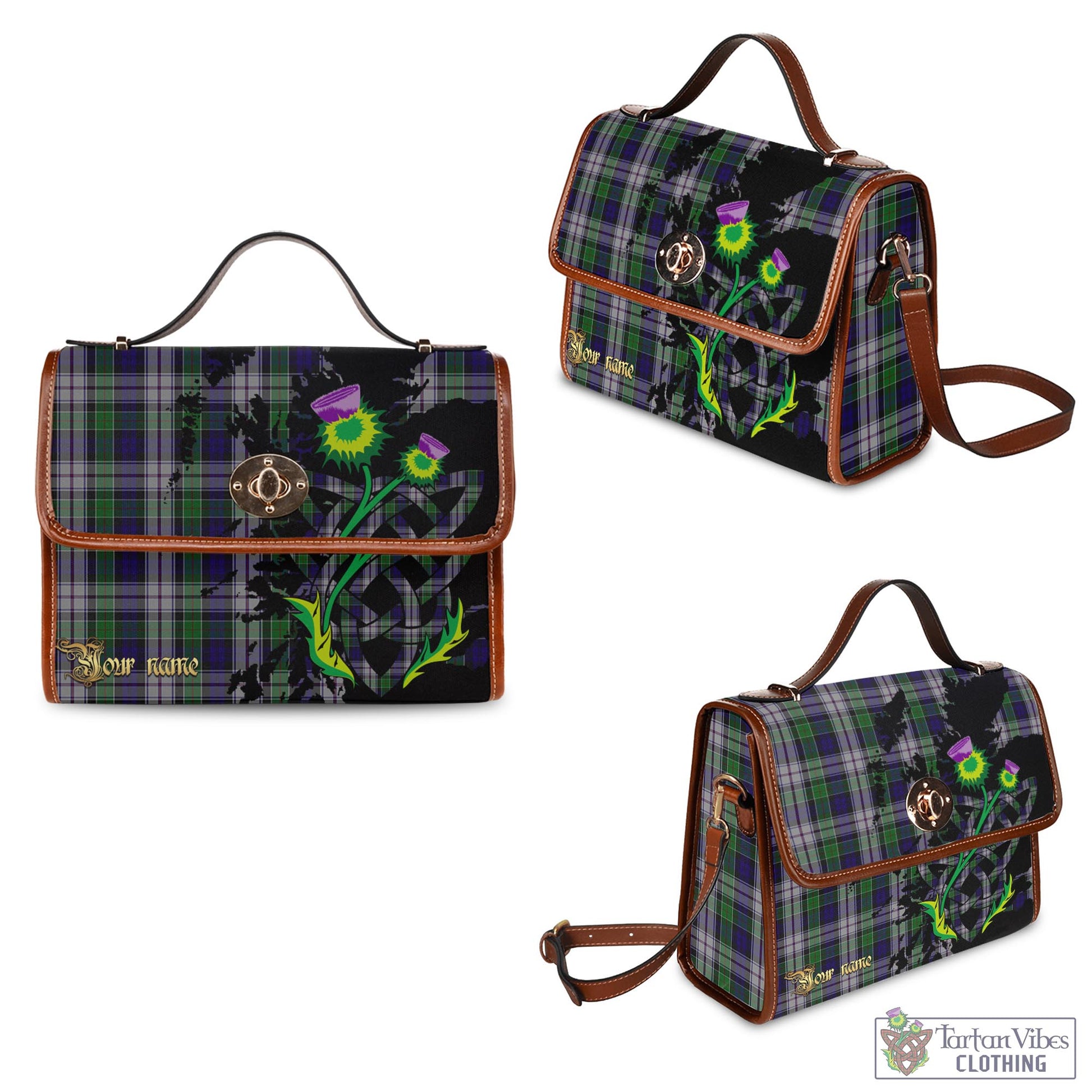 Tartan Vibes Clothing Colquhoun Dress Tartan Waterproof Canvas Bag with Scotland Map and Thistle Celtic Accents