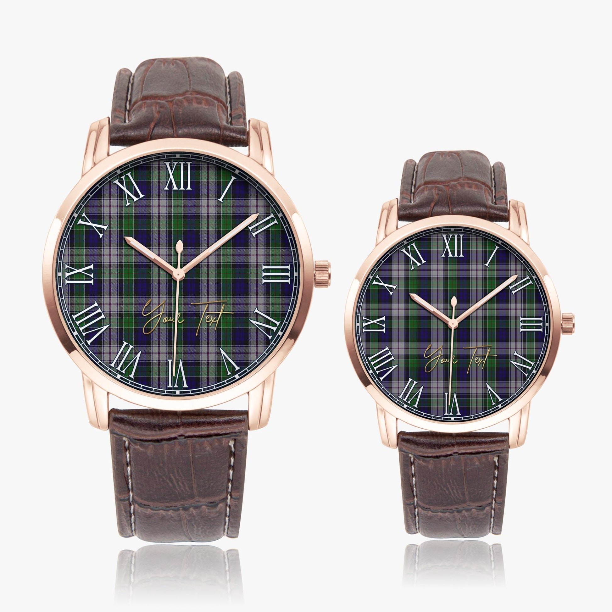 Colquhoun Dress Tartan Personalized Your Text Leather Trap Quartz Watch Wide Type Rose Gold Case With Brown Leather Strap - Tartanvibesclothing