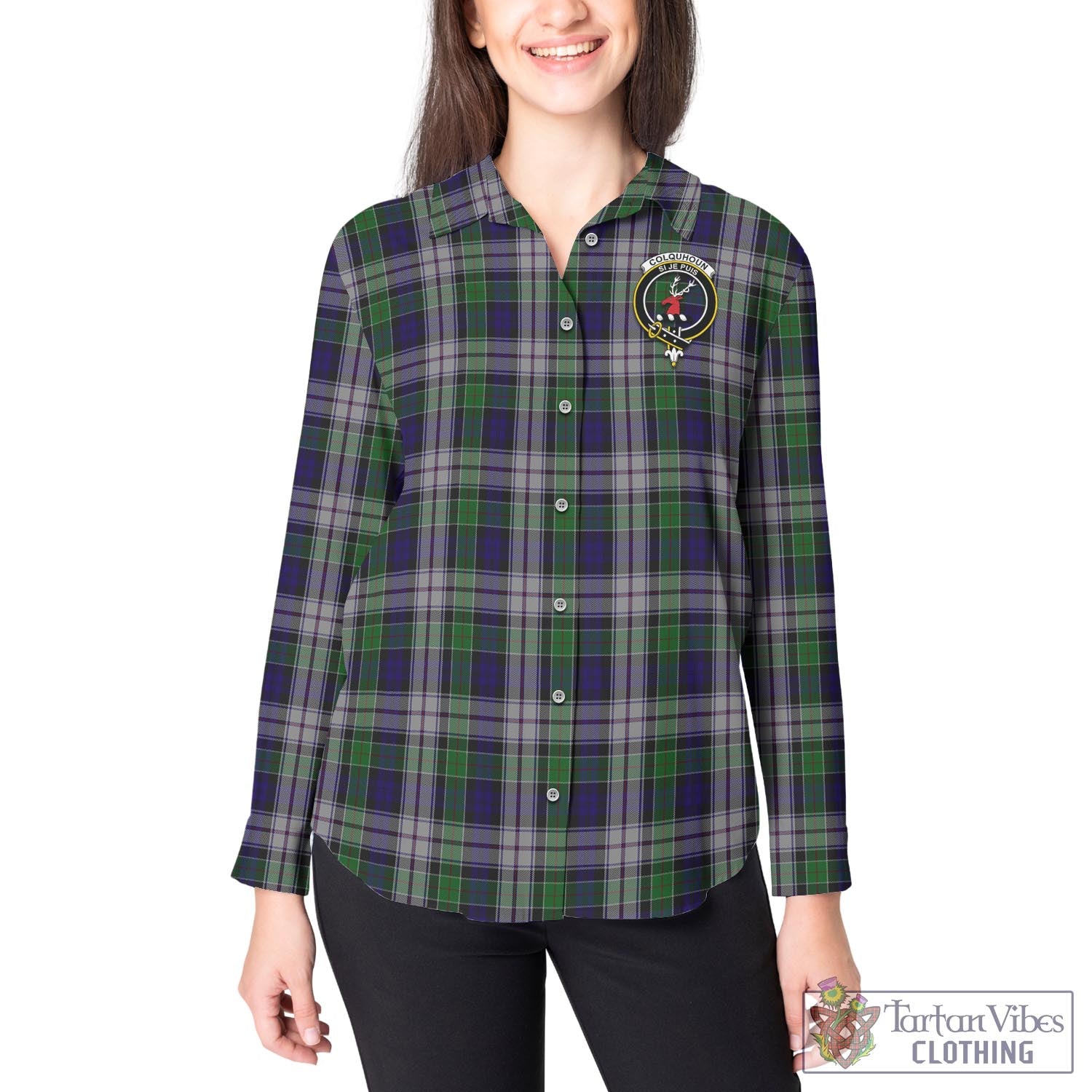 Tartan Vibes Clothing Colquhoun Dress Tartan Womens Casual Shirt with Family Crest