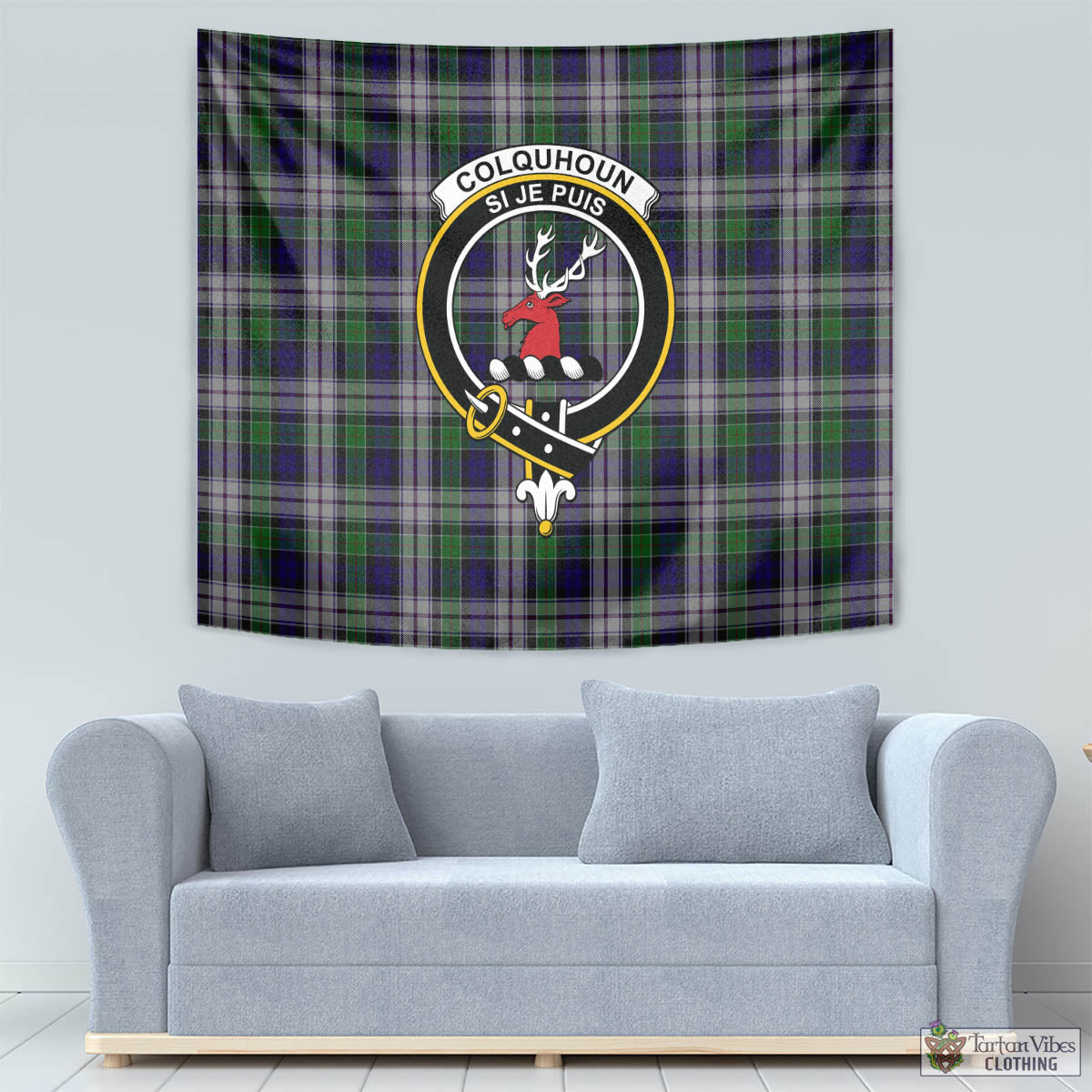 Tartan Vibes Clothing Colquhoun Dress Tartan Tapestry Wall Hanging and Home Decor for Room with Family Crest