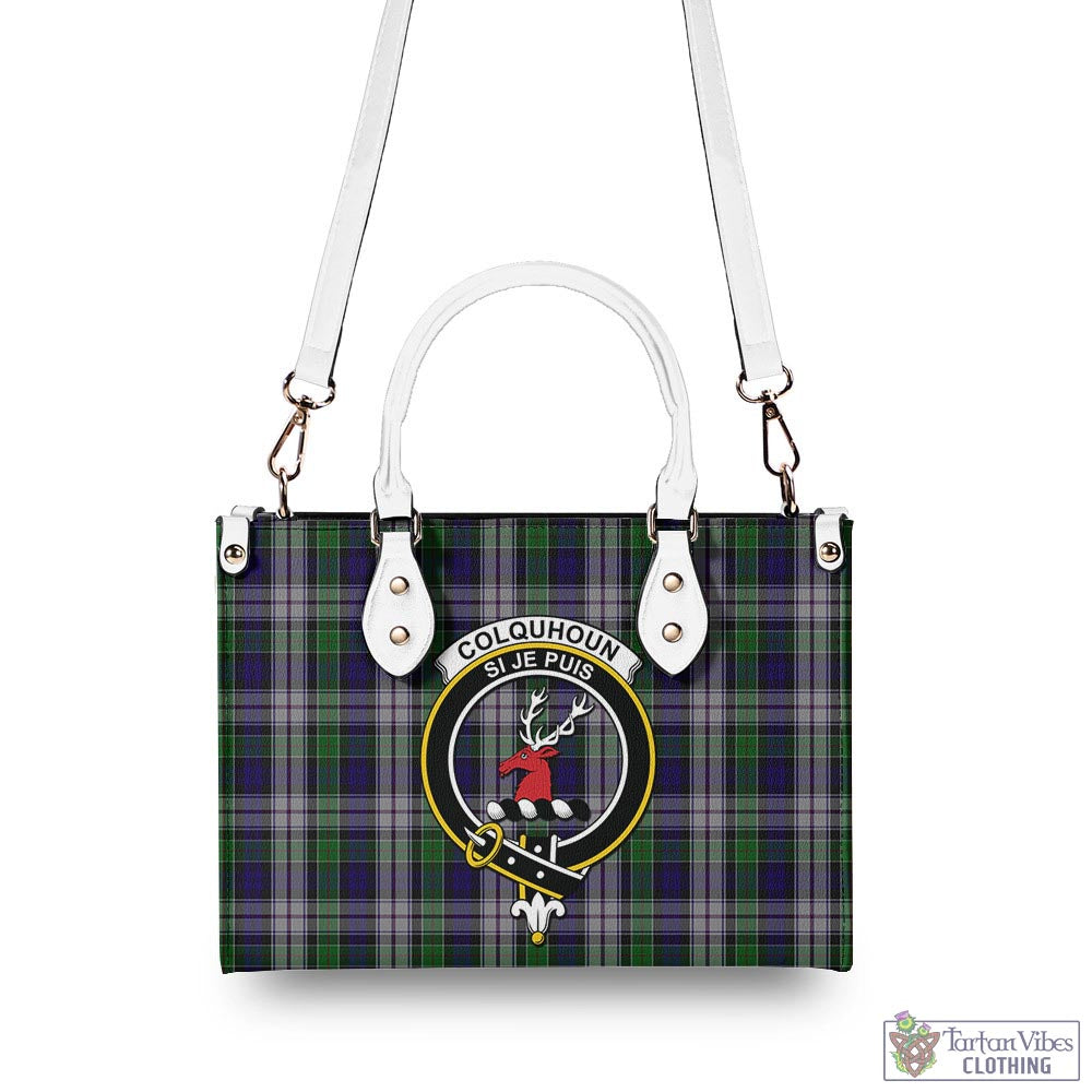 Tartan Vibes Clothing Colquhoun Dress Tartan Luxury Leather Handbags with Family Crest