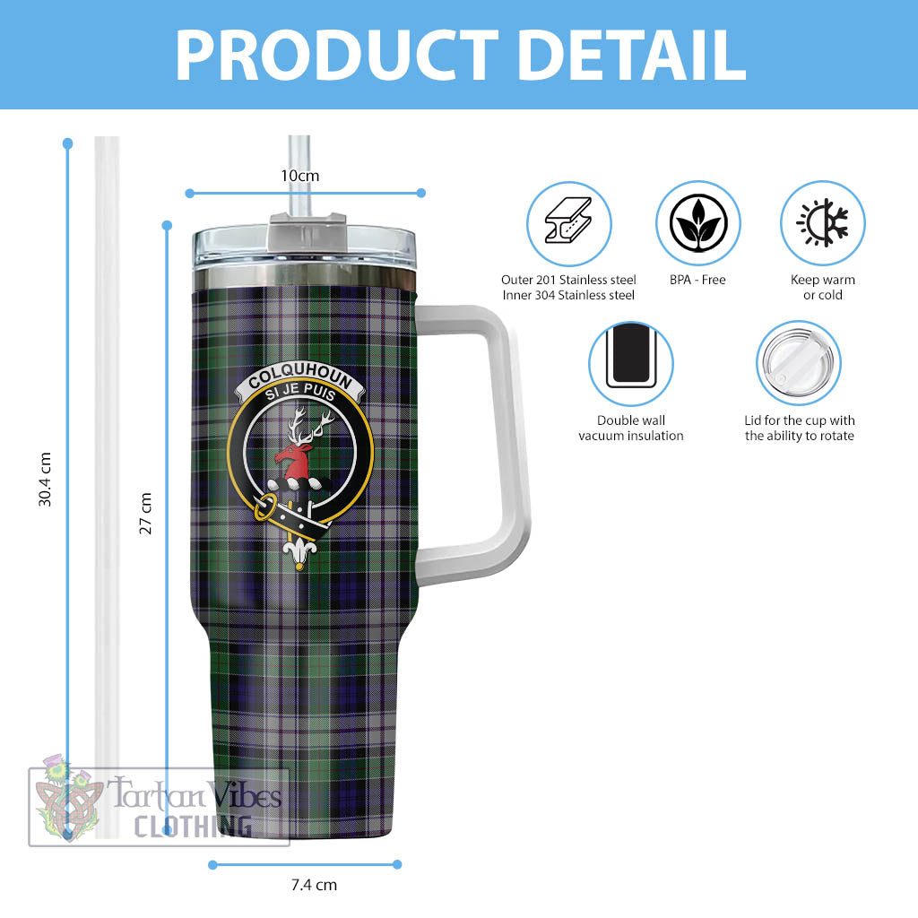 Tartan Vibes Clothing Colquhoun Dress Tartan and Family Crest Tumbler with Handle