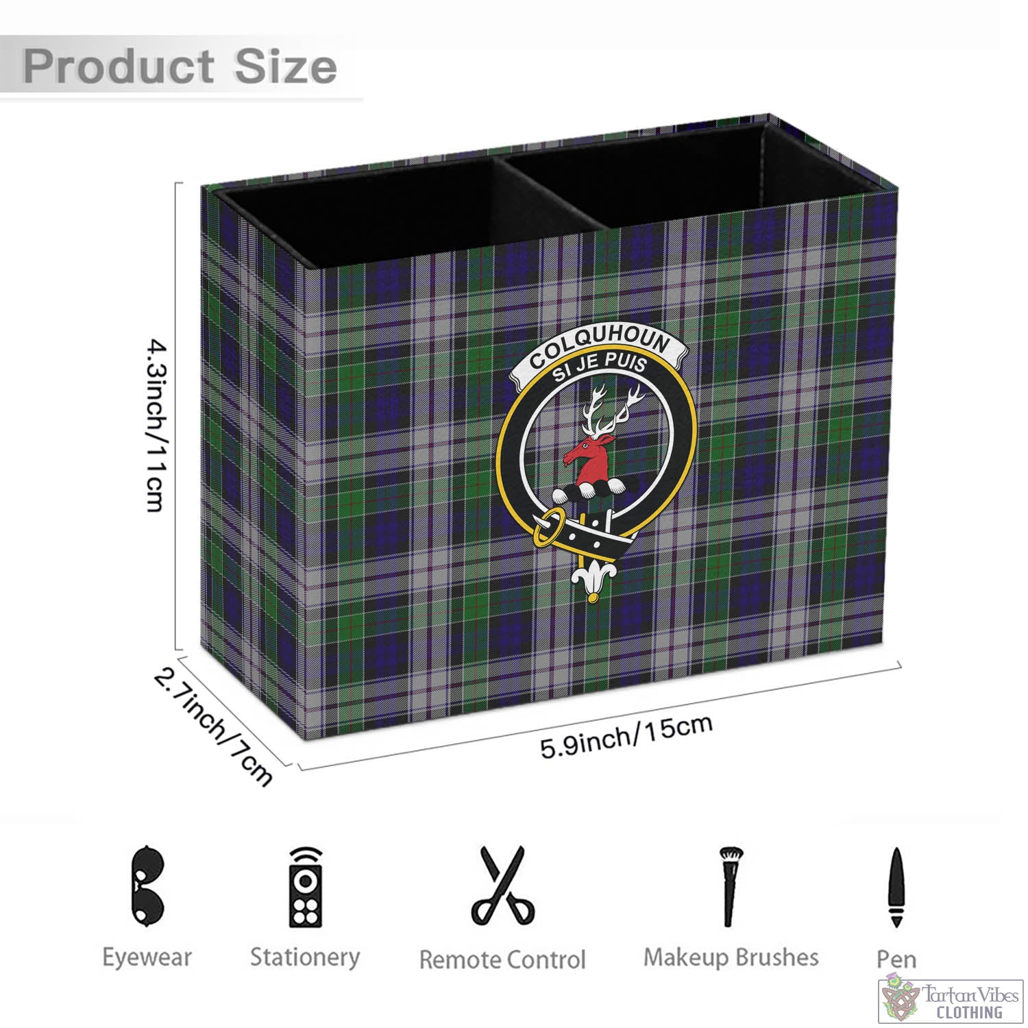 Tartan Vibes Clothing Colquhoun Dress Tartan Pen Holder with Family Crest