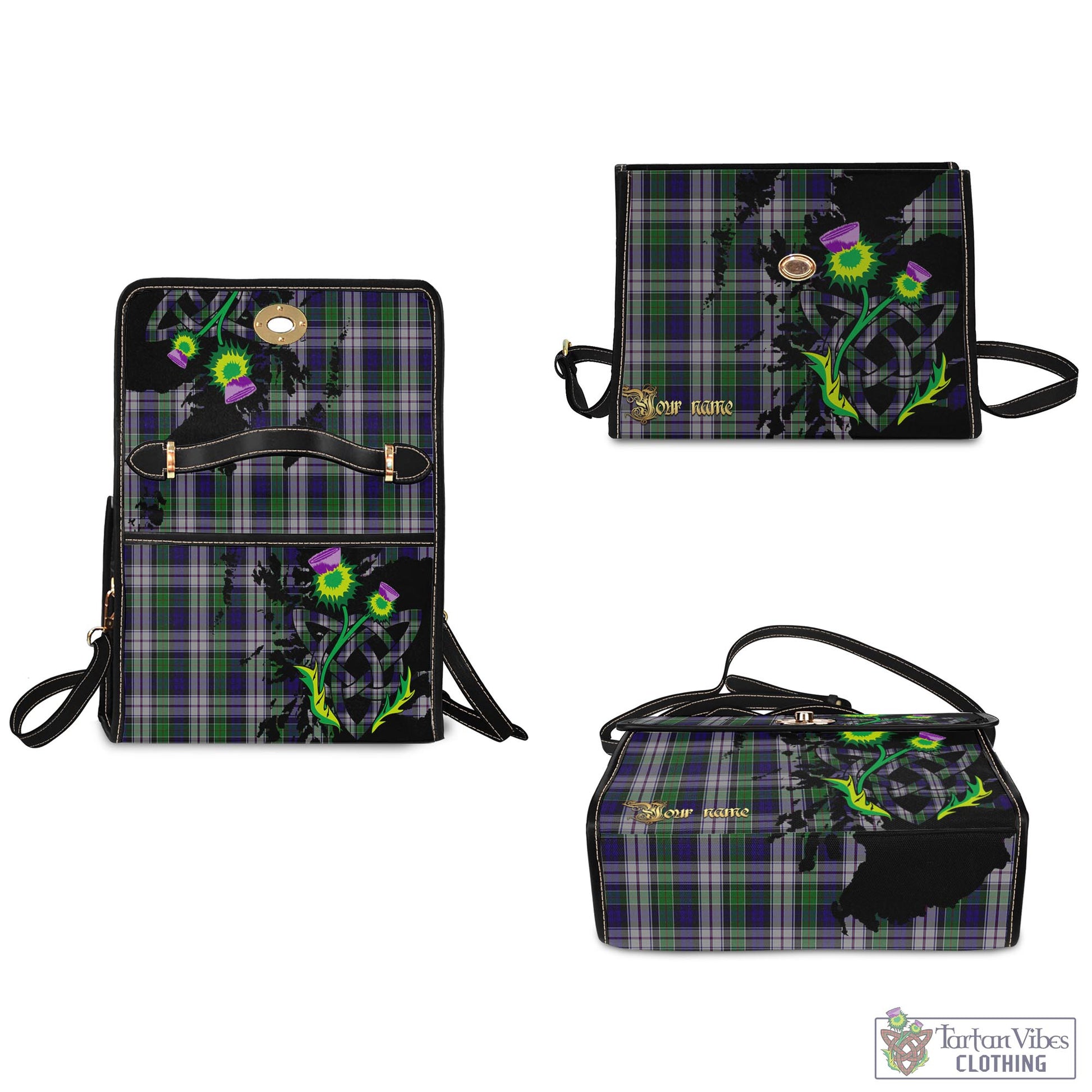 Tartan Vibes Clothing Colquhoun Dress Tartan Waterproof Canvas Bag with Scotland Map and Thistle Celtic Accents