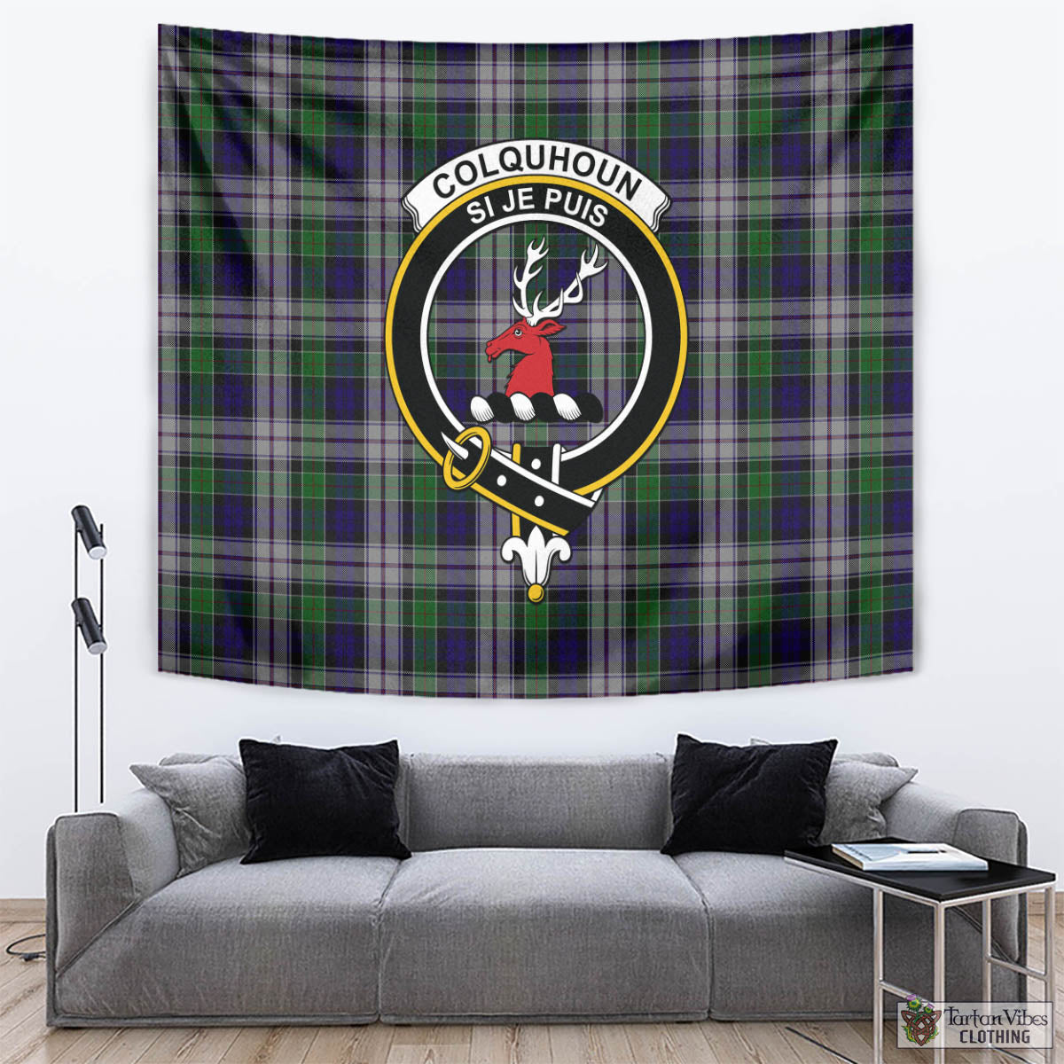 Tartan Vibes Clothing Colquhoun Dress Tartan Tapestry Wall Hanging and Home Decor for Room with Family Crest