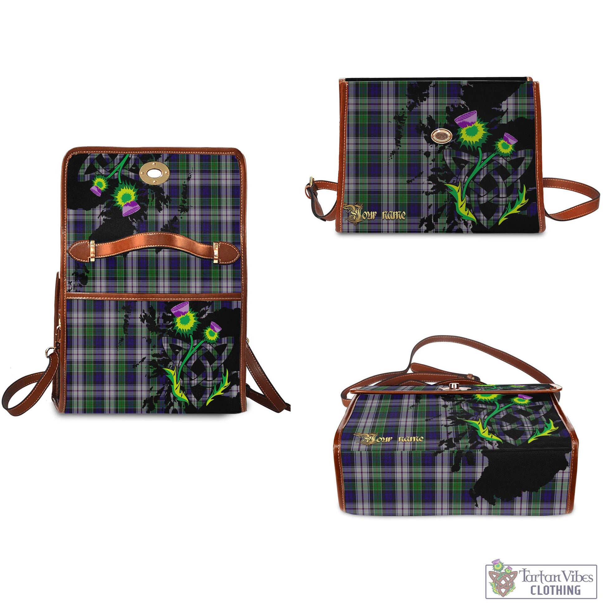 Tartan Vibes Clothing Colquhoun Dress Tartan Waterproof Canvas Bag with Scotland Map and Thistle Celtic Accents