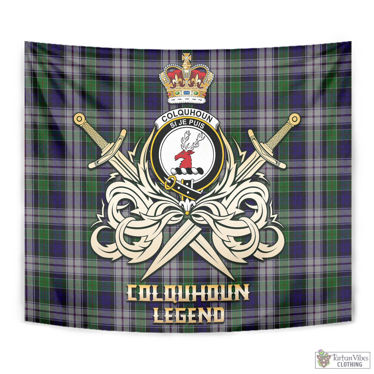 Tartan Vibes Clothing Colquhoun Dress Tartan Tapestry with Clan Crest and the Golden Sword of Courageous Legacy