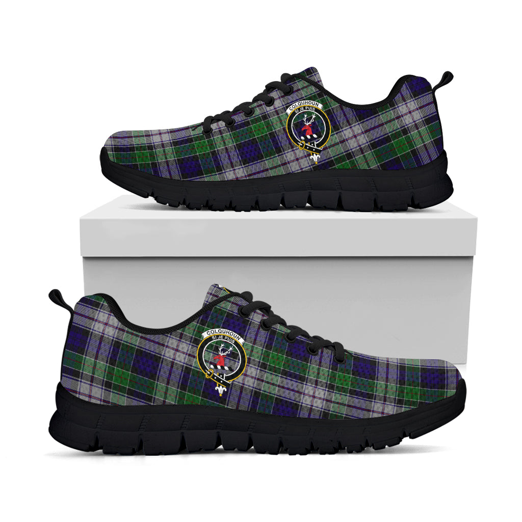 Colquhoun Dress Tartan Sneakers with Family Crest - Tartan Vibes Clothing