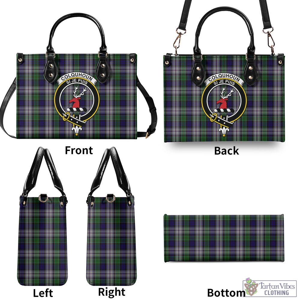 Tartan Vibes Clothing Colquhoun Dress Tartan Luxury Leather Handbags with Family Crest