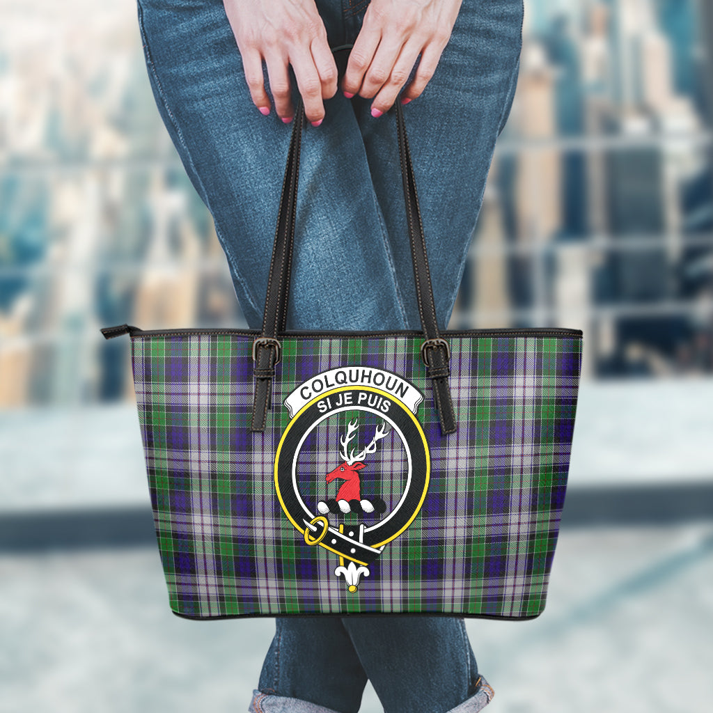 colquhoun-dress-tartan-leather-tote-bag-with-family-crest