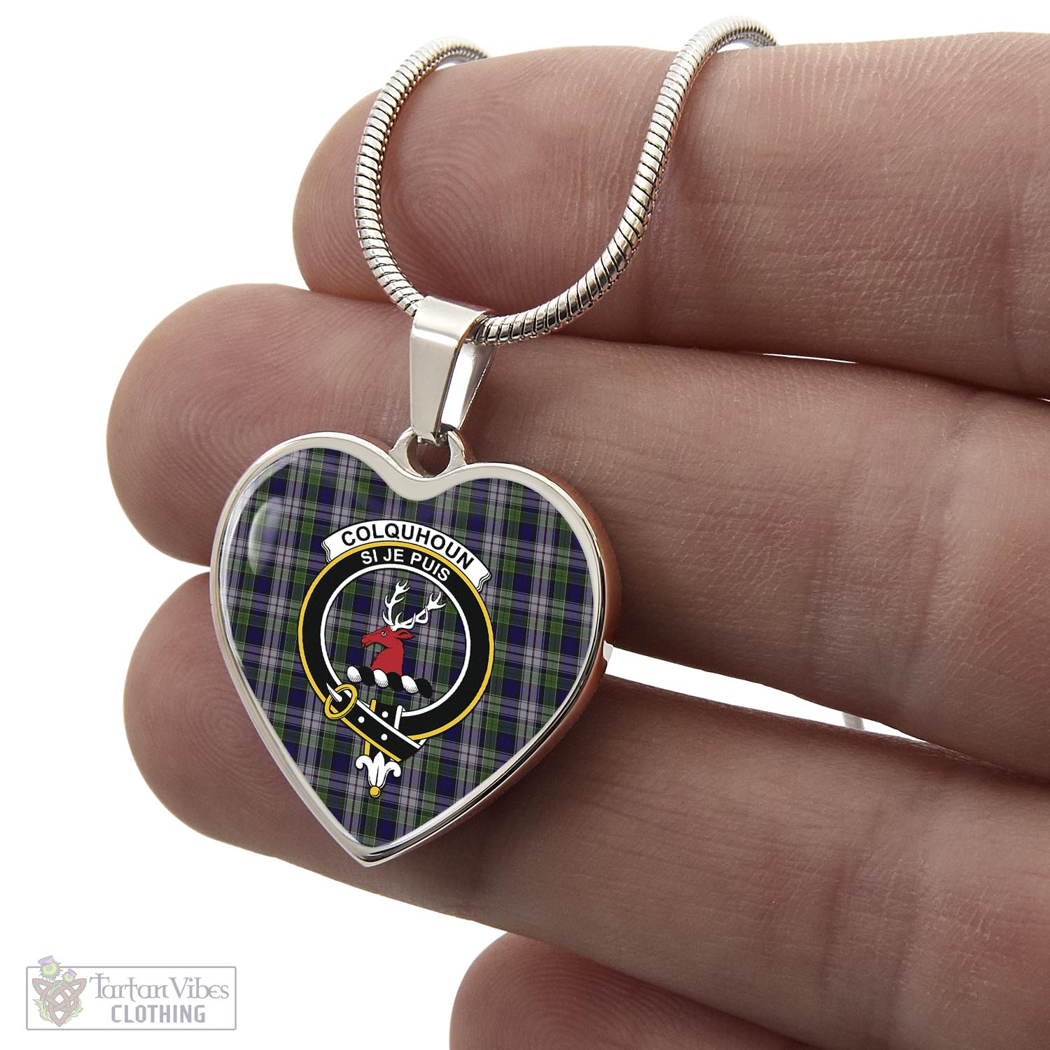 Tartan Vibes Clothing Colquhoun Dress Tartan Heart Necklace with Family Crest