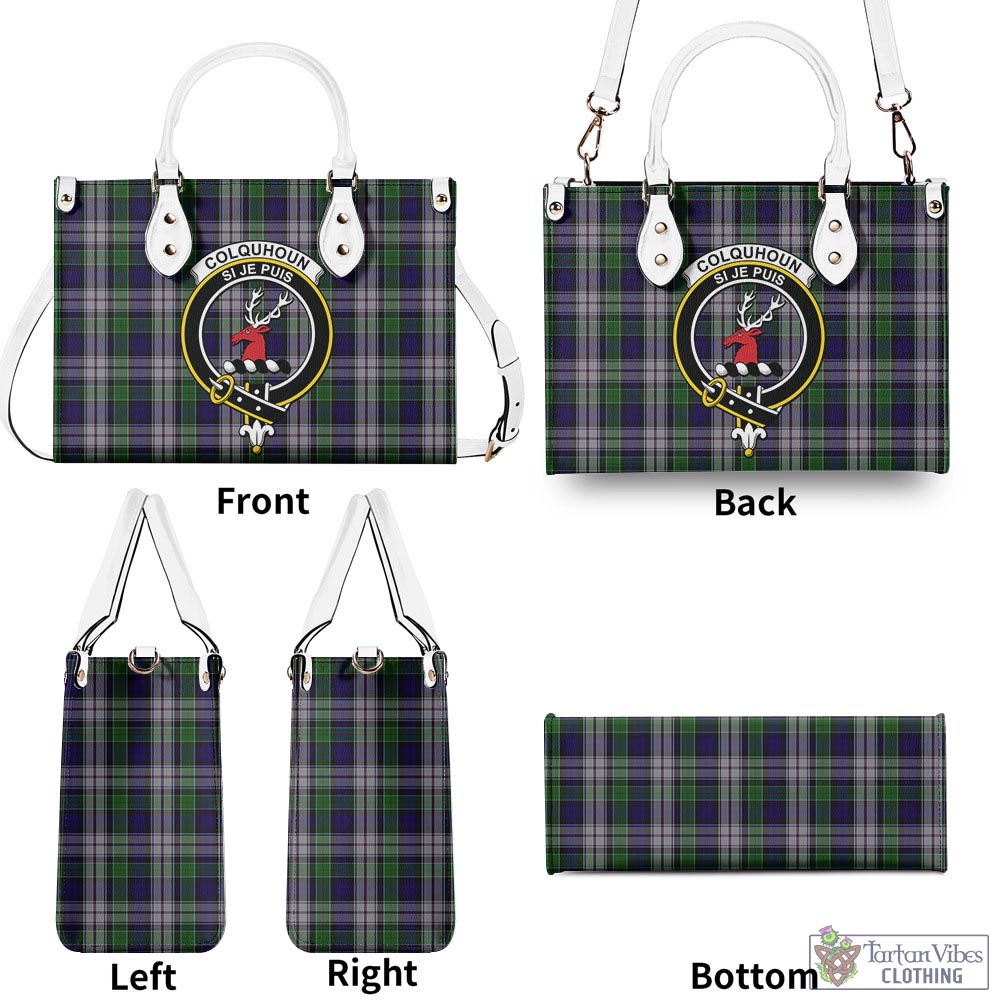 Tartan Vibes Clothing Colquhoun Dress Tartan Luxury Leather Handbags with Family Crest