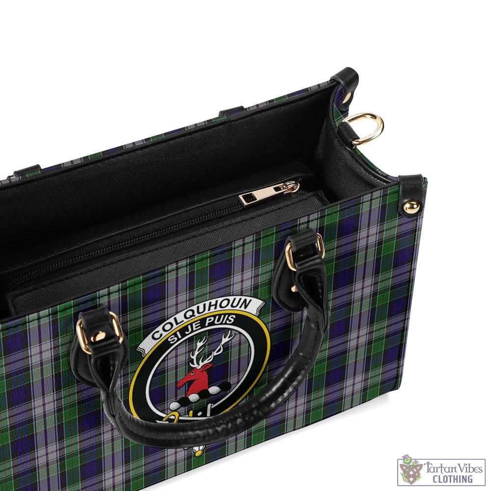 Tartan Vibes Clothing Colquhoun Dress Tartan Luxury Leather Handbags with Family Crest