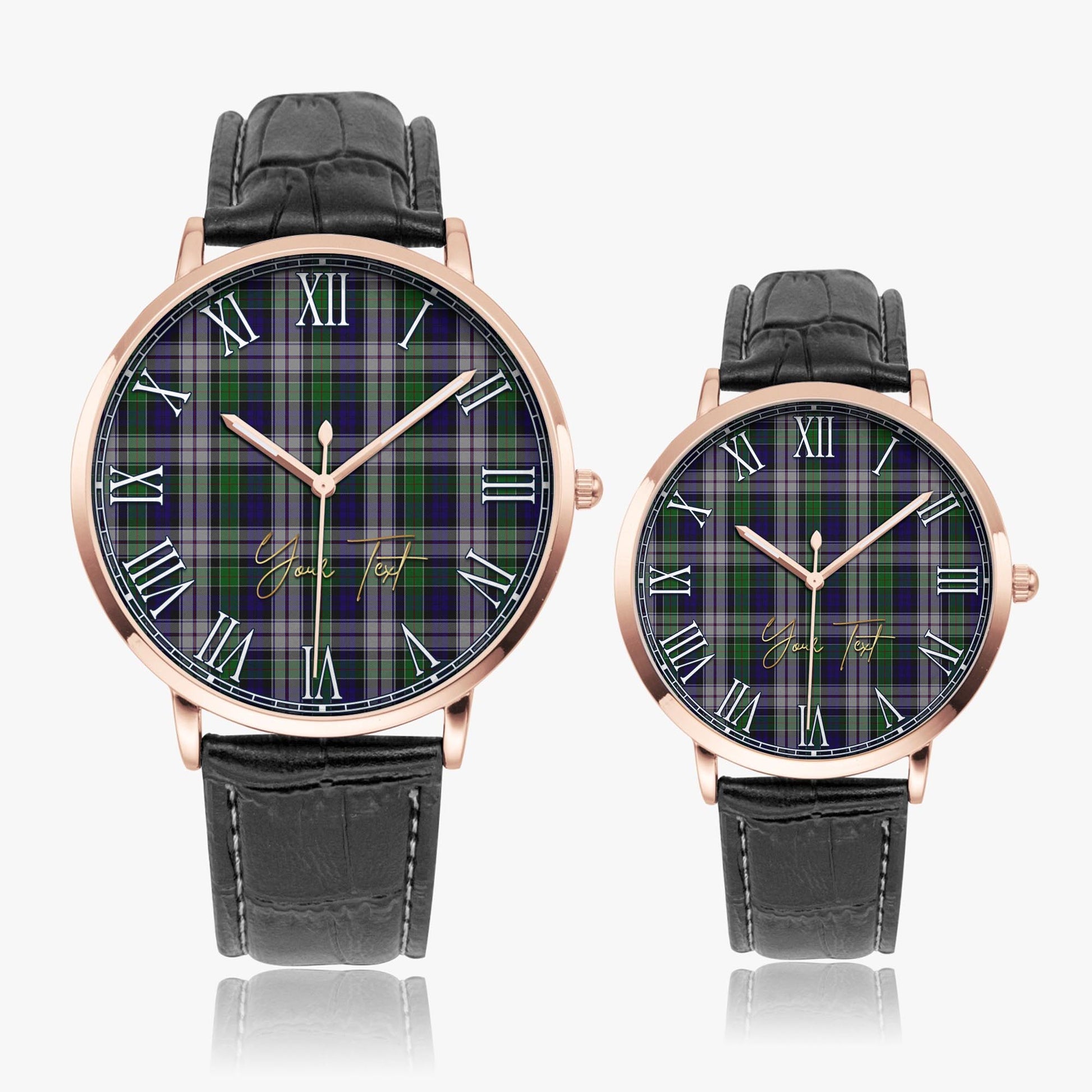 Colquhoun Dress Tartan Personalized Your Text Leather Trap Quartz Watch Ultra Thin Rose Gold Case With Black Leather Strap - Tartanvibesclothing