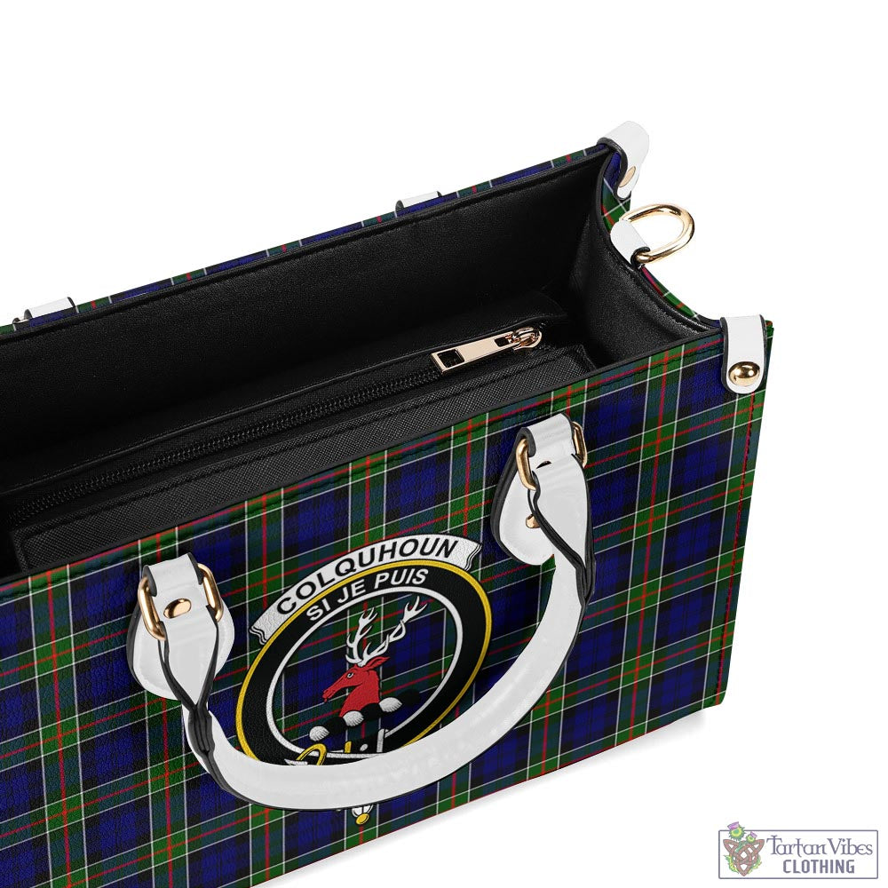 Tartan Vibes Clothing Colquhoun Modern Tartan Luxury Leather Handbags with Family Crest