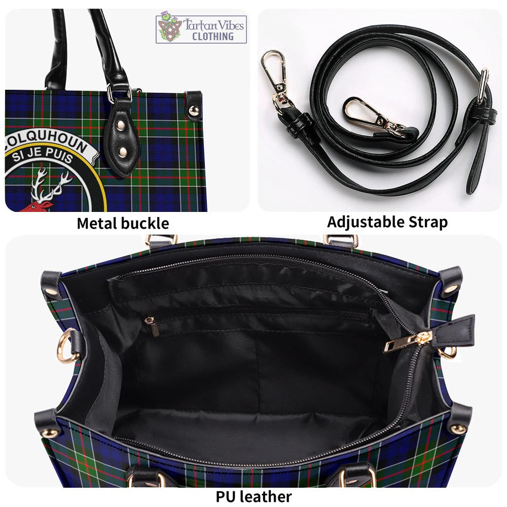 Tartan Vibes Clothing Colquhoun Modern Tartan Luxury Leather Handbags with Family Crest