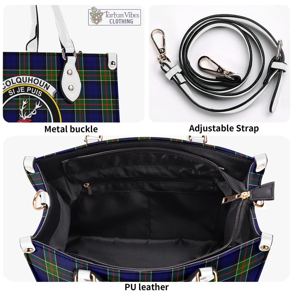 Tartan Vibes Clothing Colquhoun Modern Tartan Luxury Leather Handbags with Family Crest