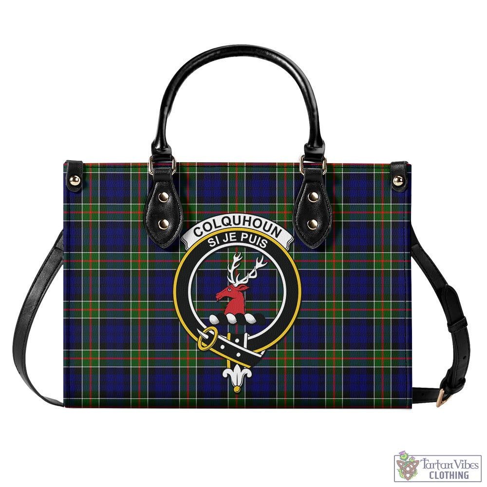 Tartan Vibes Clothing Colquhoun Modern Tartan Luxury Leather Handbags with Family Crest