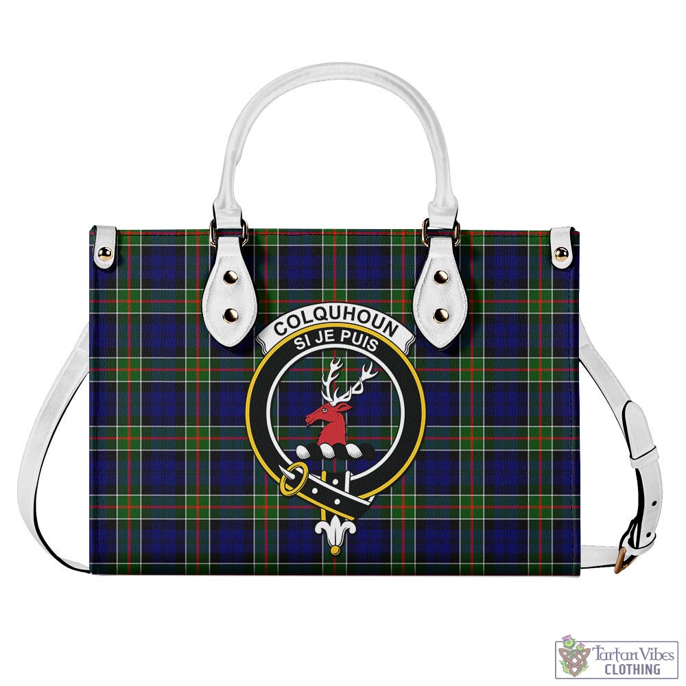 Tartan Vibes Clothing Colquhoun Modern Tartan Luxury Leather Handbags with Family Crest