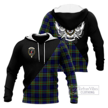 Colquhoun Tartan Knitted Hoodie with Family Crest and Military Logo Style