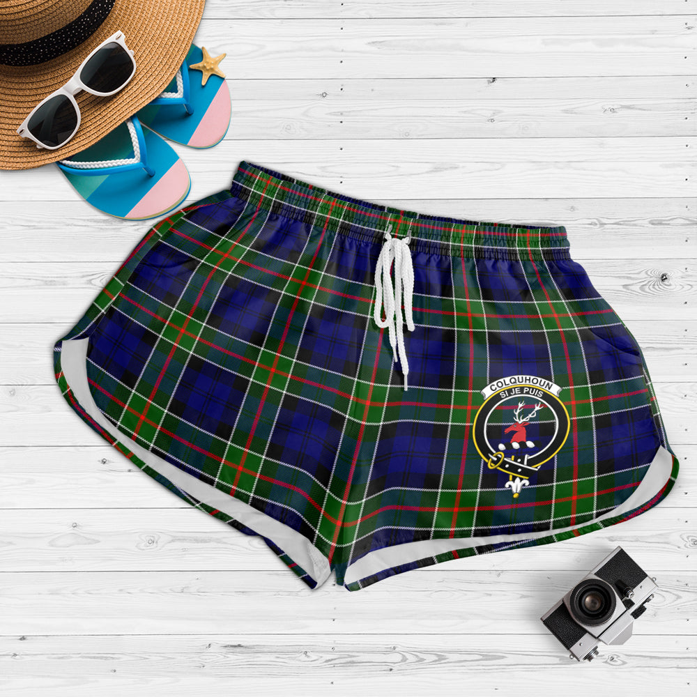 colquhoun-modern-tartan-womens-shorts-with-family-crest