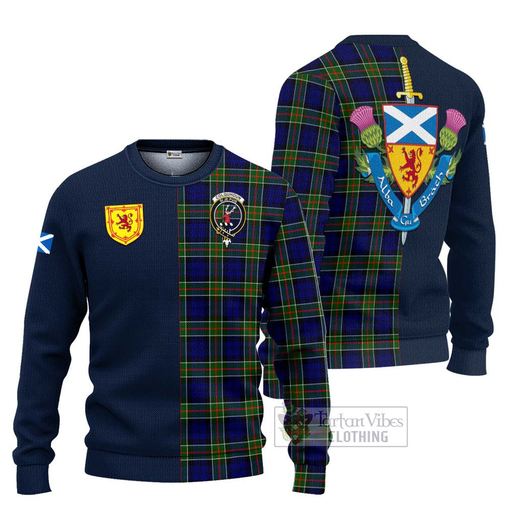 Tartan Vibes Clothing Colquhoun Modern Tartan Knitted Sweater with Scottish Lion Royal Arm Half Style