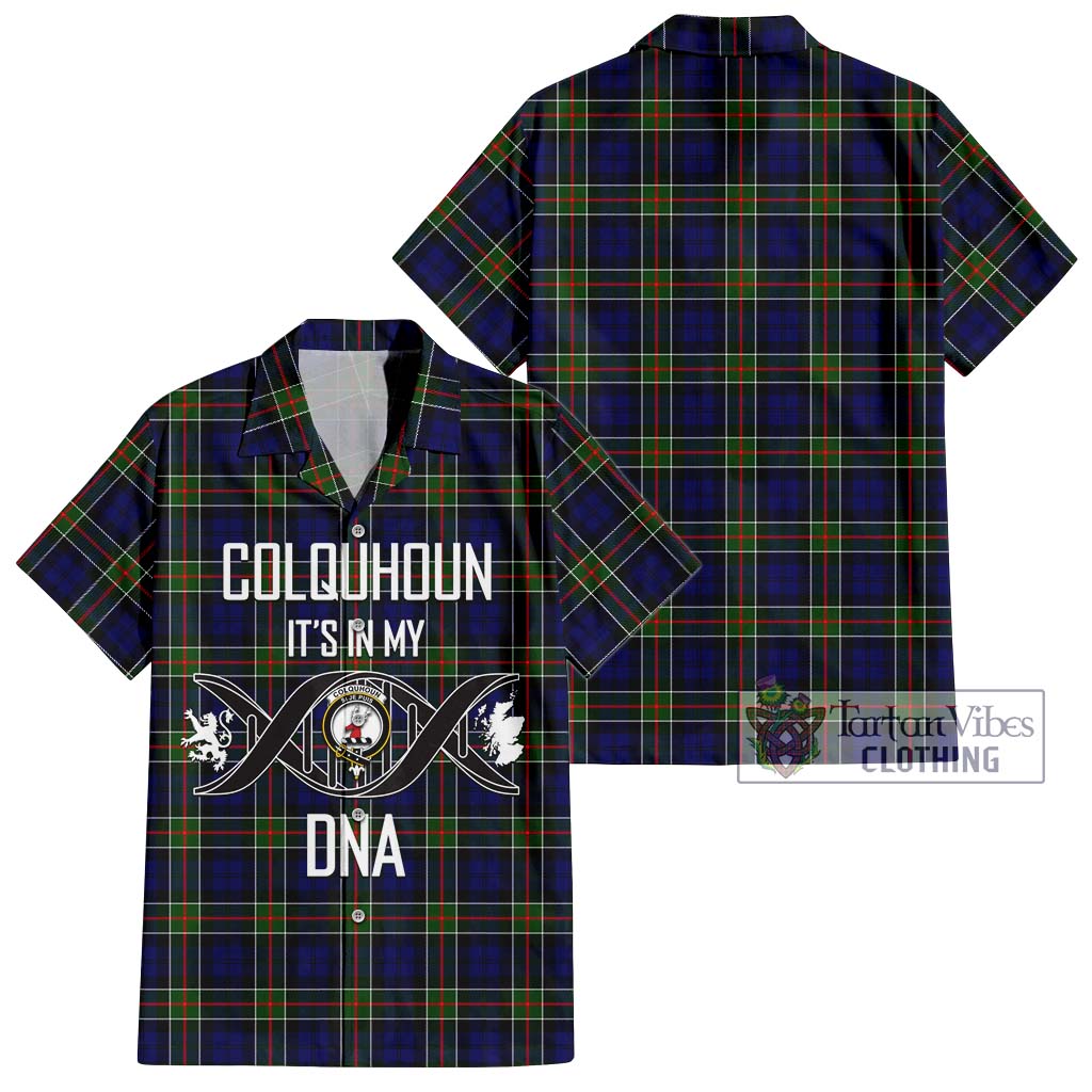 Tartan Vibes Clothing Colquhoun Modern Tartan Short Sleeve Button Shirt with Family Crest DNA In Me Style