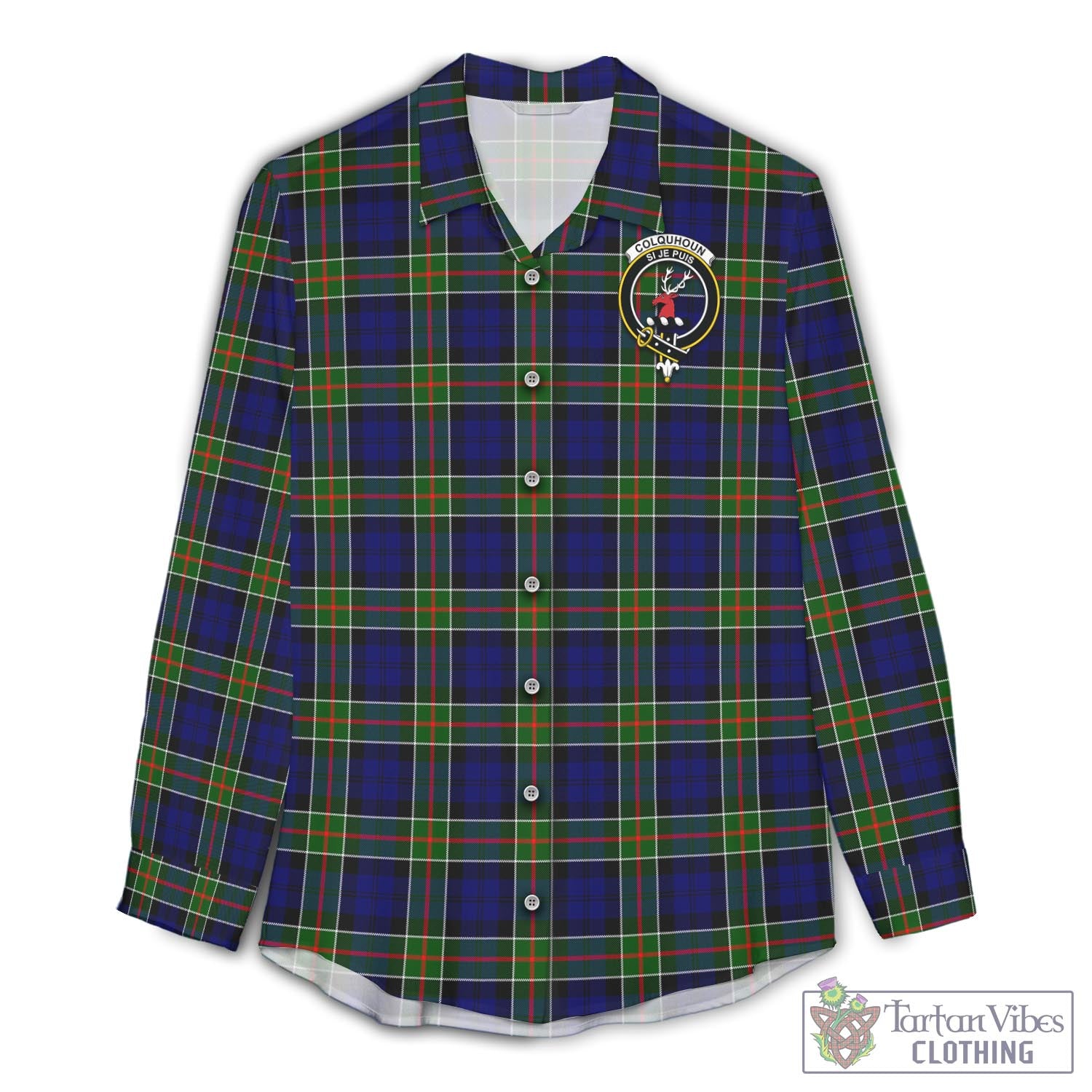 Tartan Vibes Clothing Colquhoun Modern Tartan Womens Casual Shirt with Family Crest