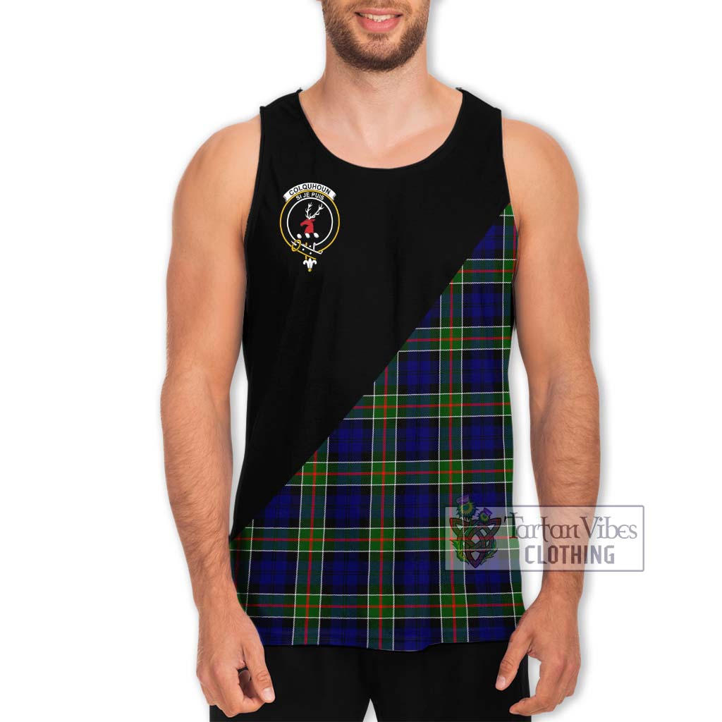 Tartan Vibes Clothing Colquhoun Modern Tartan Men's Tank Top with Family Crest and Military Logo Style