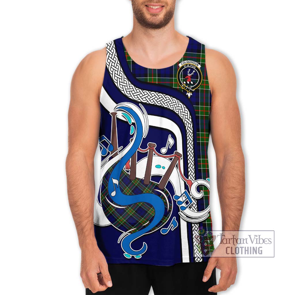 Tartan Vibes Clothing Colquhoun Modern Tartan Men's Tank Top with Epic Bagpipe Style