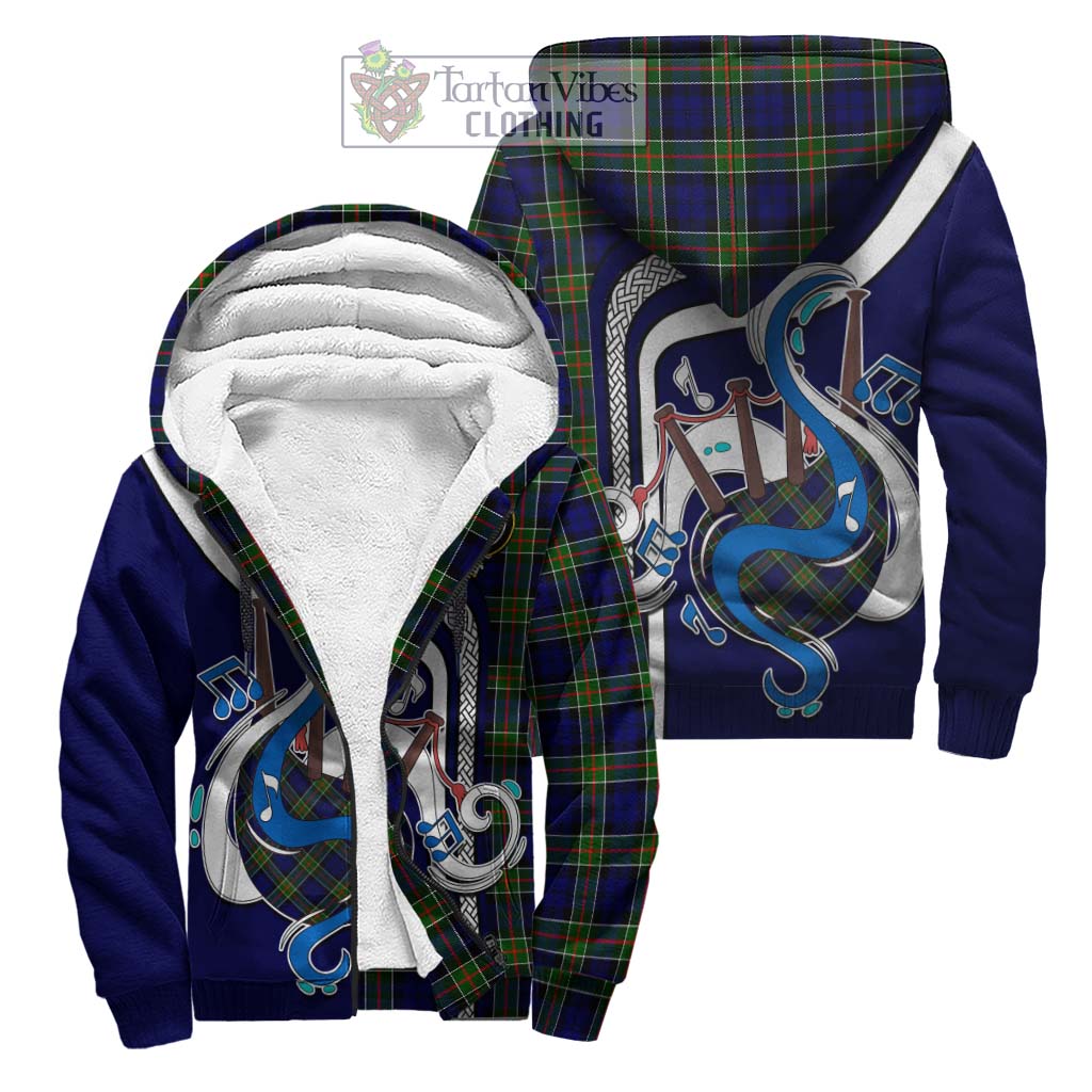 Tartan Vibes Clothing Colquhoun Modern Tartan Sherpa Hoodie with Epic Bagpipe Style