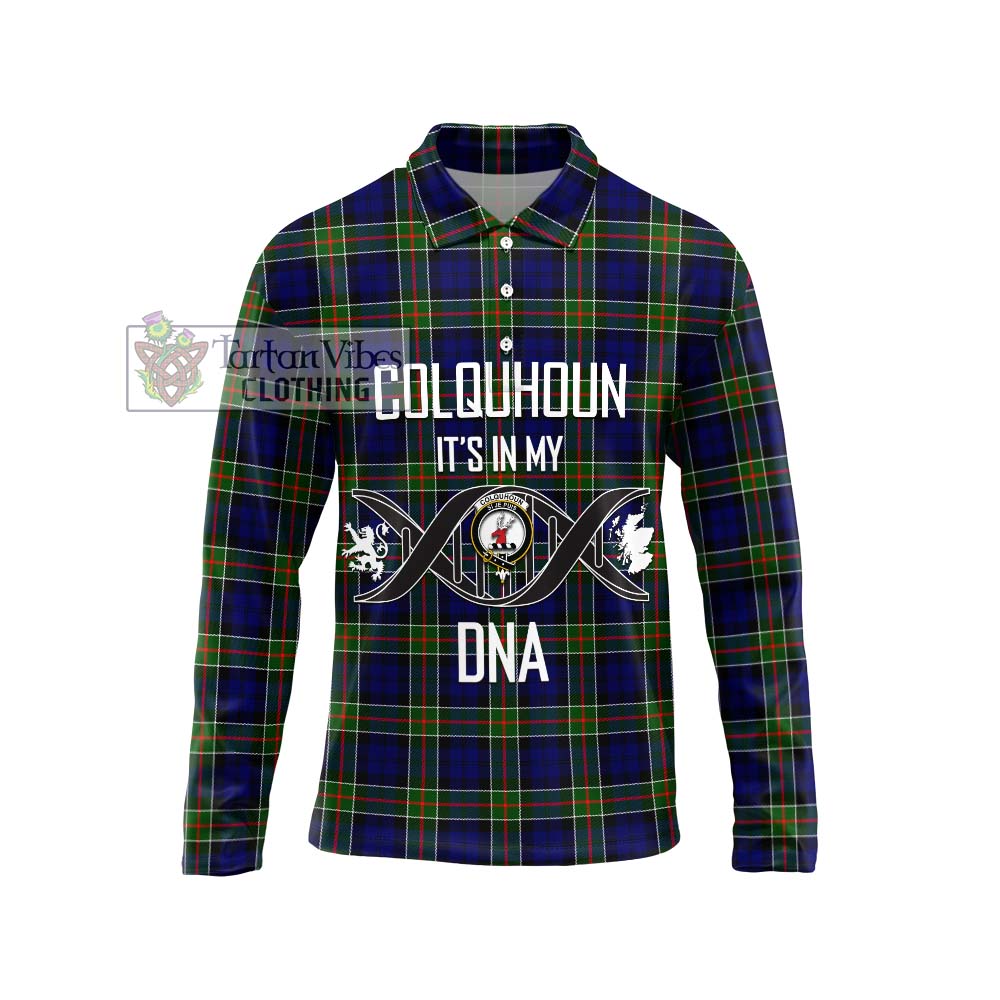 Tartan Vibes Clothing Colquhoun Modern Tartan Long Sleeve Polo Shirt with Family Crest DNA In Me Style