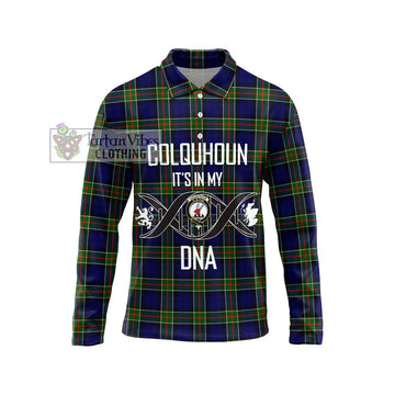 Colquhoun Tartan Long Sleeve Polo Shirt with Family Crest DNA In Me Style