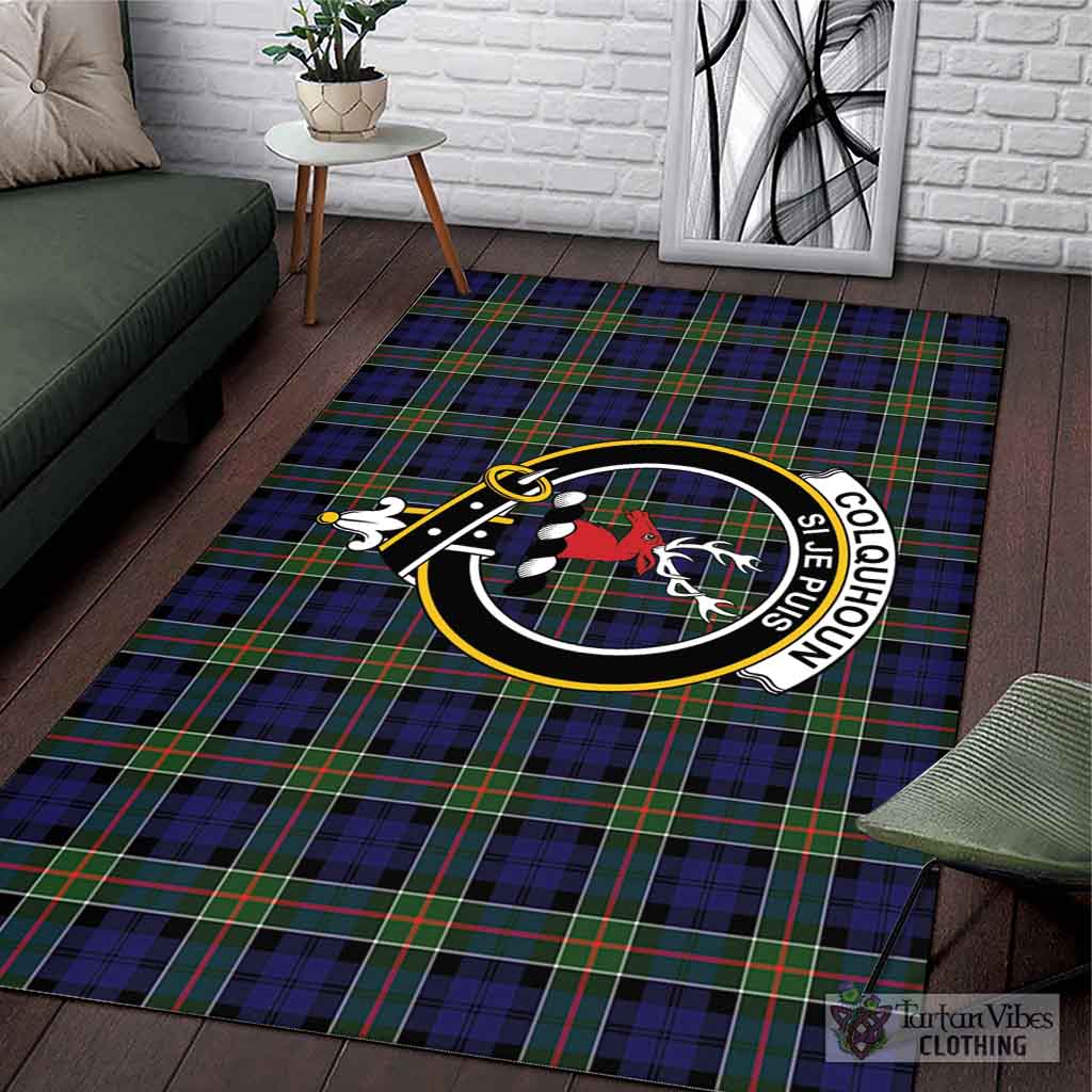 Tartan Vibes Clothing Colquhoun Modern Tartan Area Rug with Family Crest