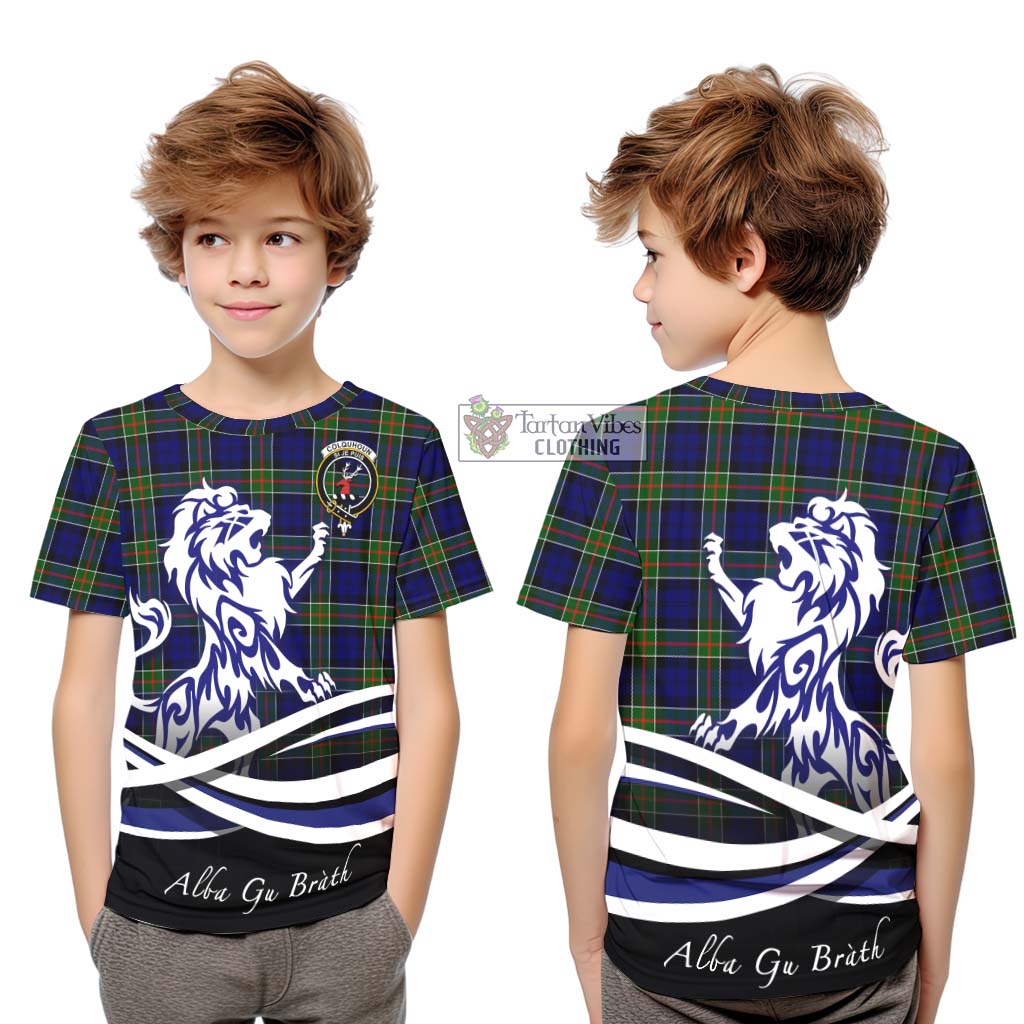 Tartan Vibes Clothing Colquhoun Modern Tartan Kid T-Shirt with Alba Gu Brath Regal Lion Emblem