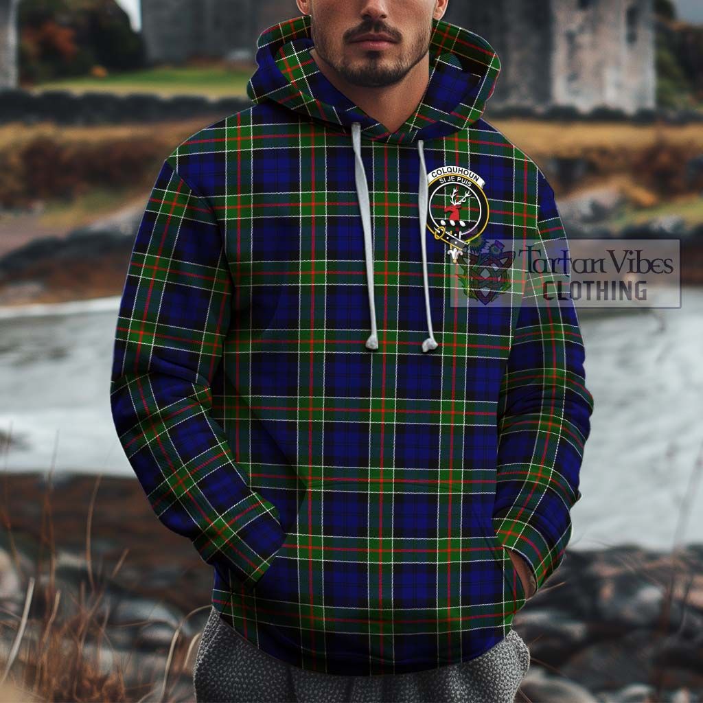 Tartan Vibes Clothing Colquhoun Modern Tartan Cotton Hoodie with Family Crest