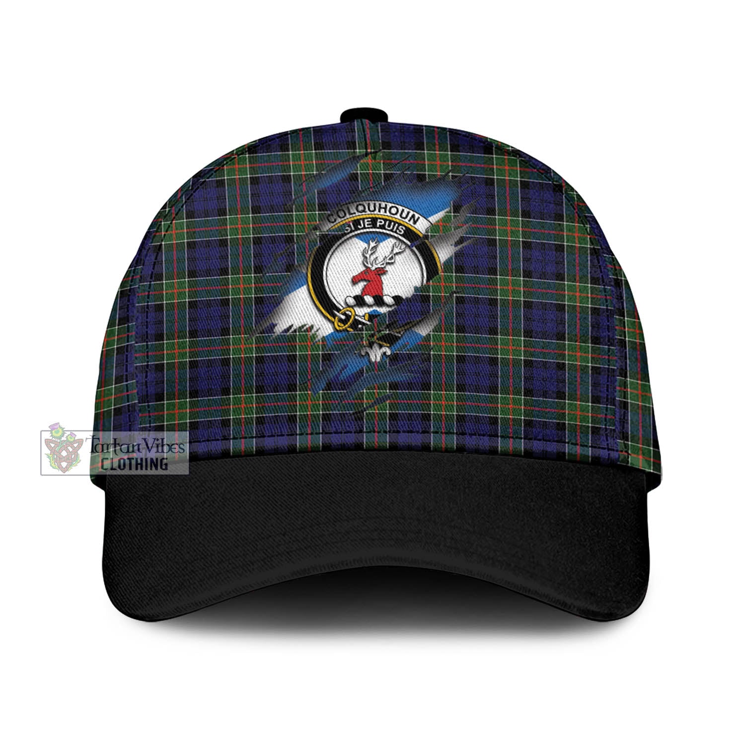 Tartan Vibes Clothing Colquhoun Modern Tartan Classic Cap with Family Crest In Me Style