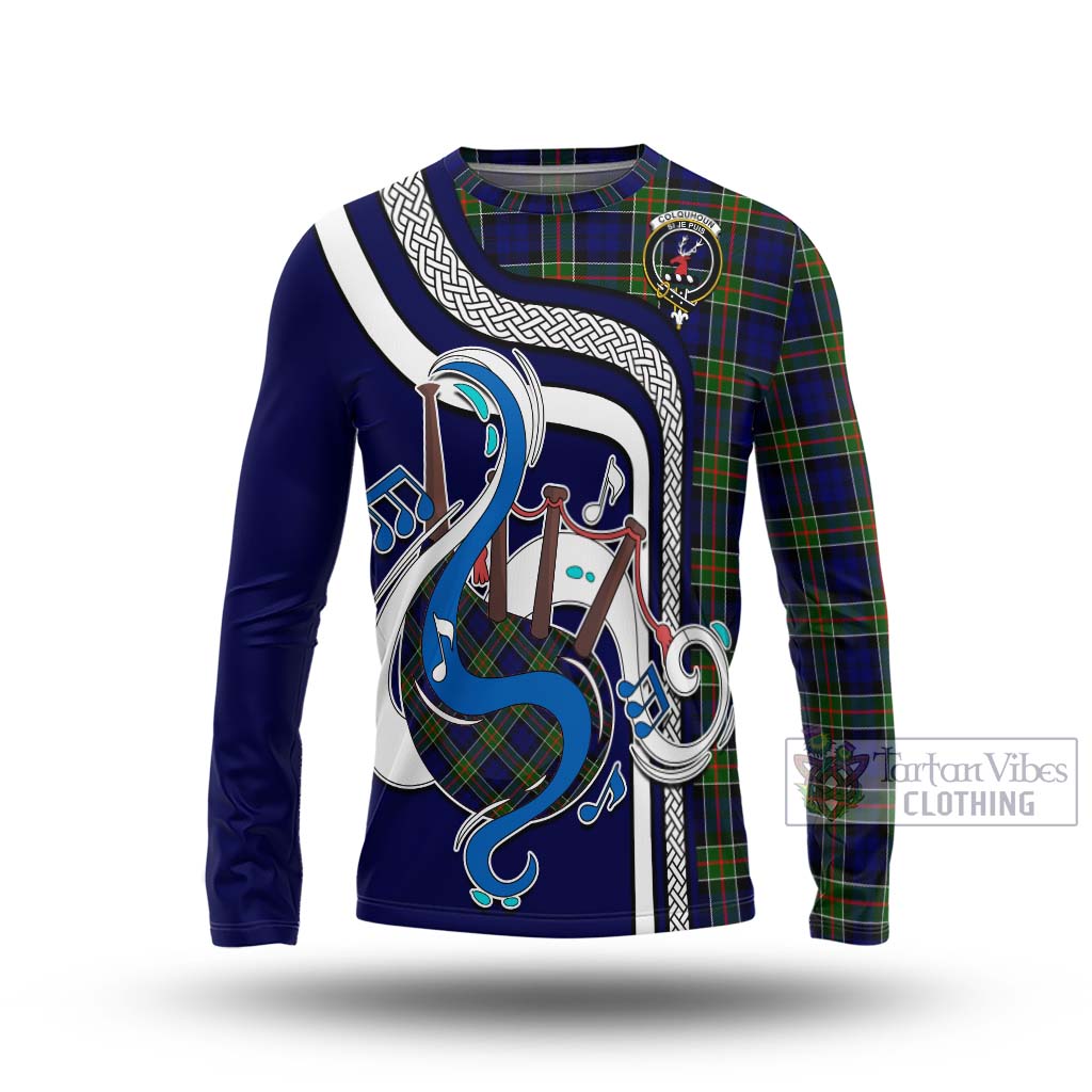 Tartan Vibes Clothing Colquhoun Modern Tartan Long Sleeve T-Shirt with Epic Bagpipe Style