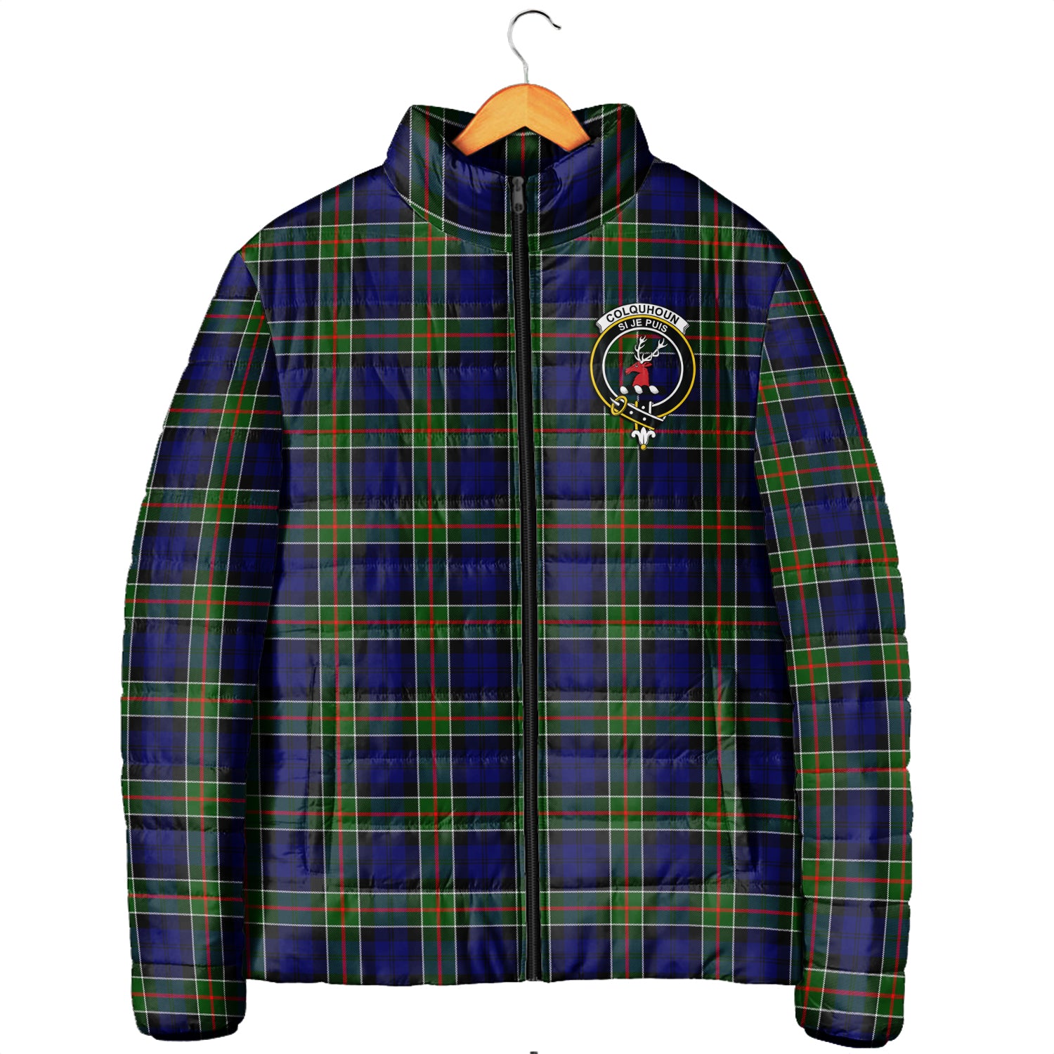 Colquhoun Tartan Padded Jacket with Family Crest Men's Padded Jacket - Tartan Vibes Clothing