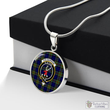 Colquhoun Tartan Circle Necklace with Family Crest