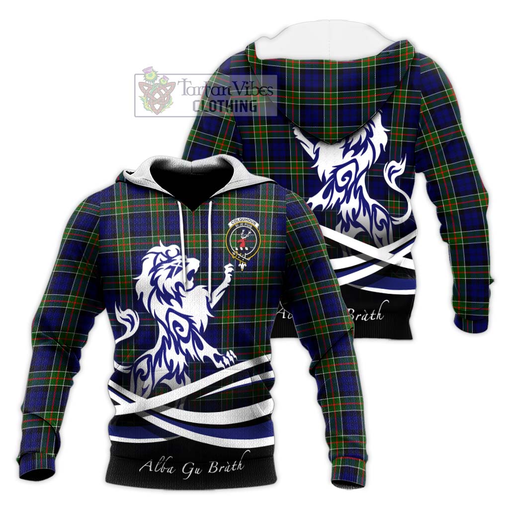 Tartan Vibes Clothing Colquhoun Modern Tartan Knitted Hoodie with Alba Gu Brath Regal Lion Emblem