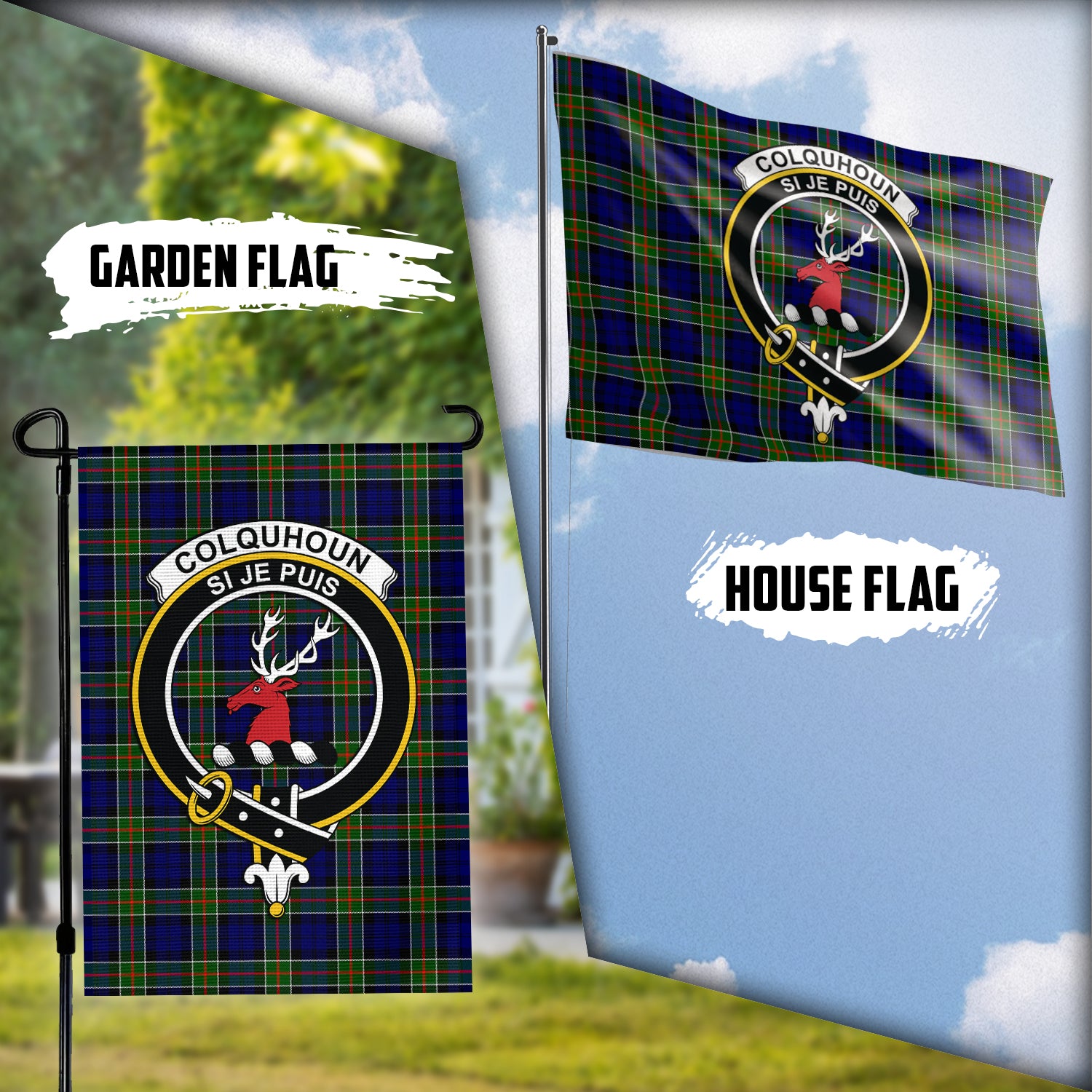 Colquhoun Tartan Flag with Family Crest Garden Flag (Vertical) - Tartan Vibes Clothing