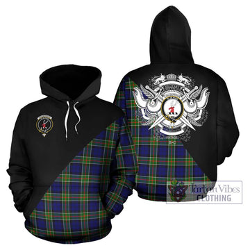 Colquhoun Tartan Hoodie with Family Crest and Military Logo Style