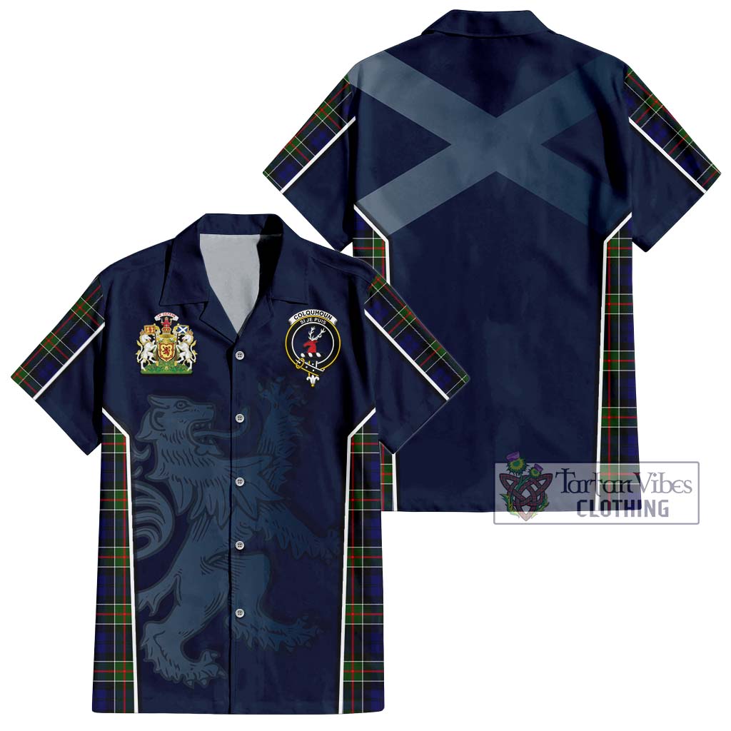 Tartan Vibes Clothing Colquhoun Modern Tartan Short Sleeve Button Shirt with Family Crest and Lion Rampant Vibes Sport Style