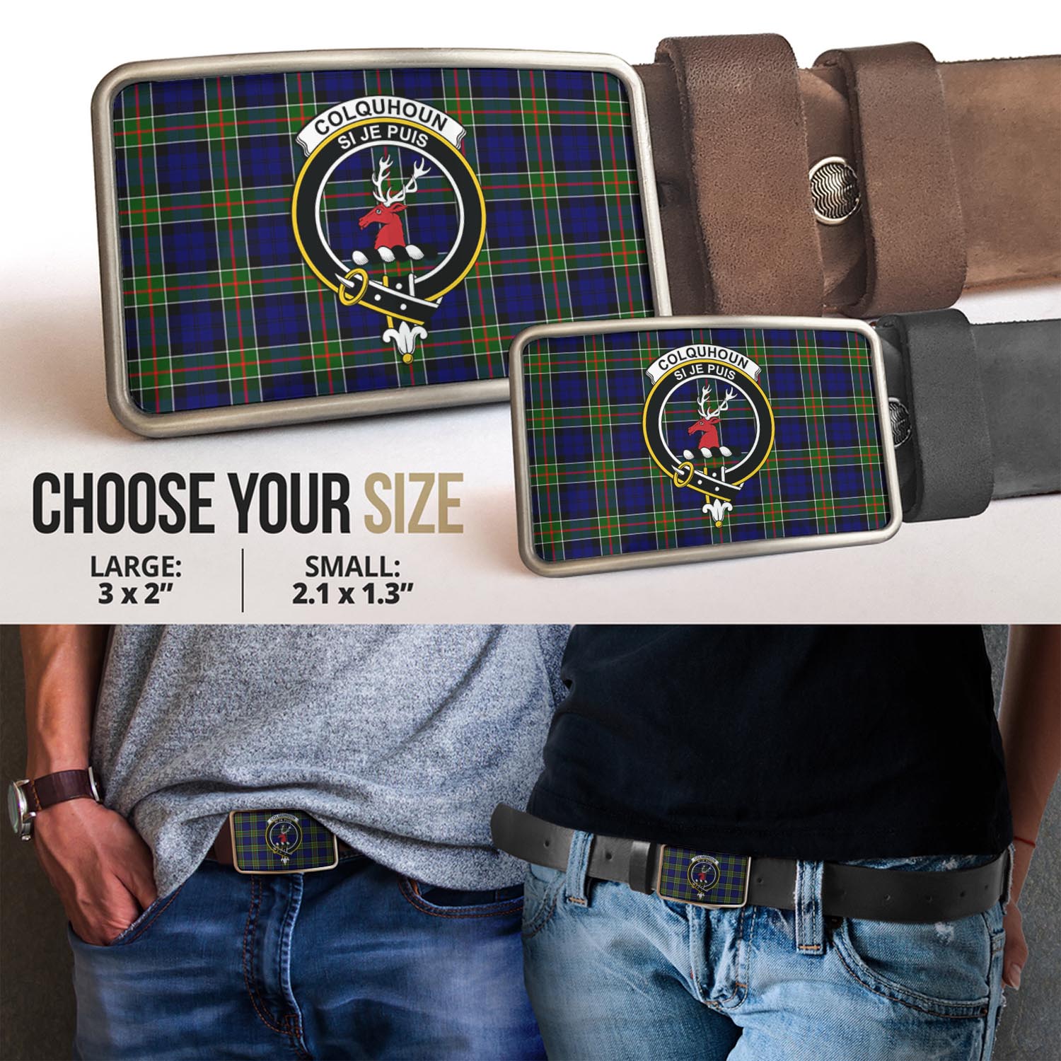 Colquhoun Tartan Belt Buckles with Family Crest - Tartan Vibes Clothing