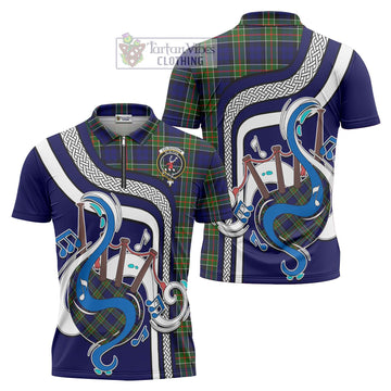 Colquhoun Tartan Zipper Polo Shirt with Epic Bagpipe Style