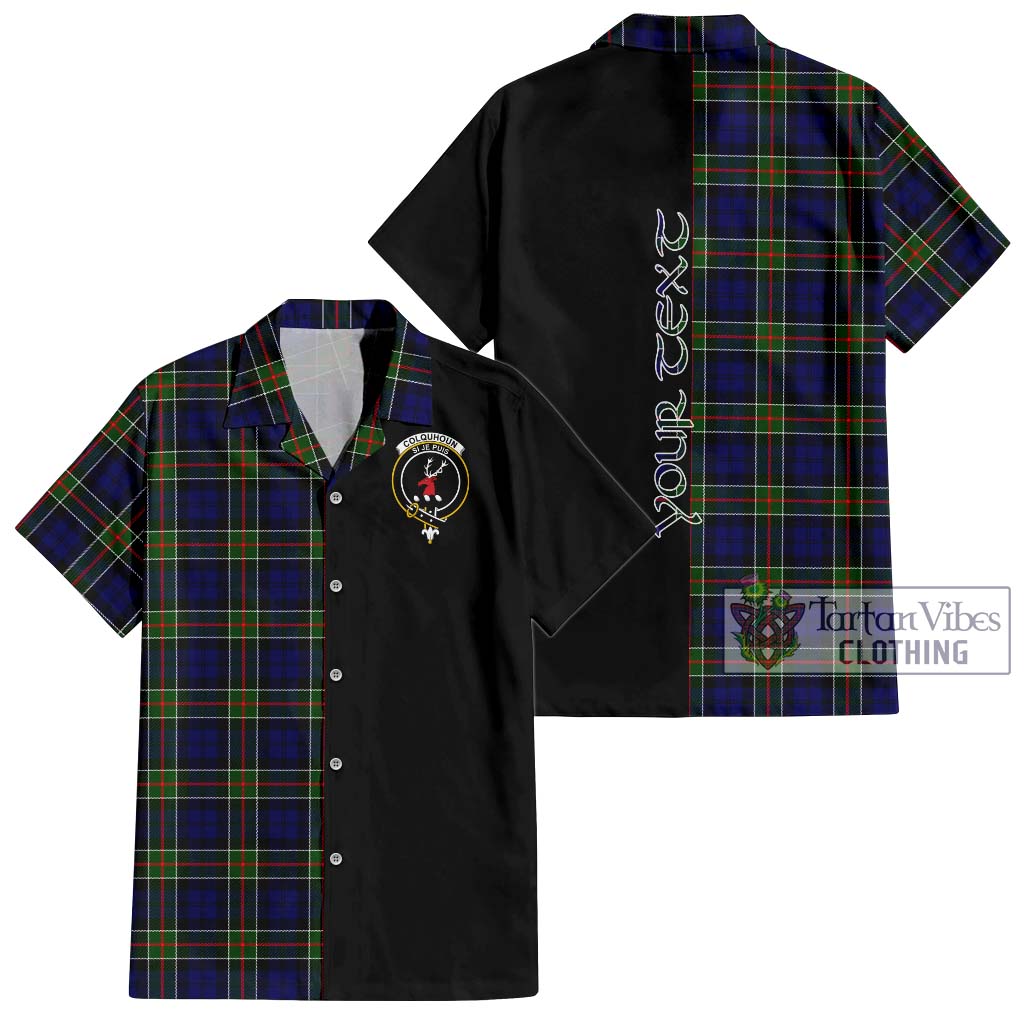 Tartan Vibes Clothing Colquhoun Modern Tartan Short Sleeve Button Shirt with Family Crest and Half Of Me Style