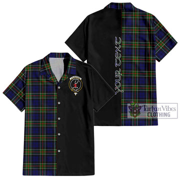 Colquhoun Tartan Short Sleeve Button Shirt with Family Crest and Half Of Me Style