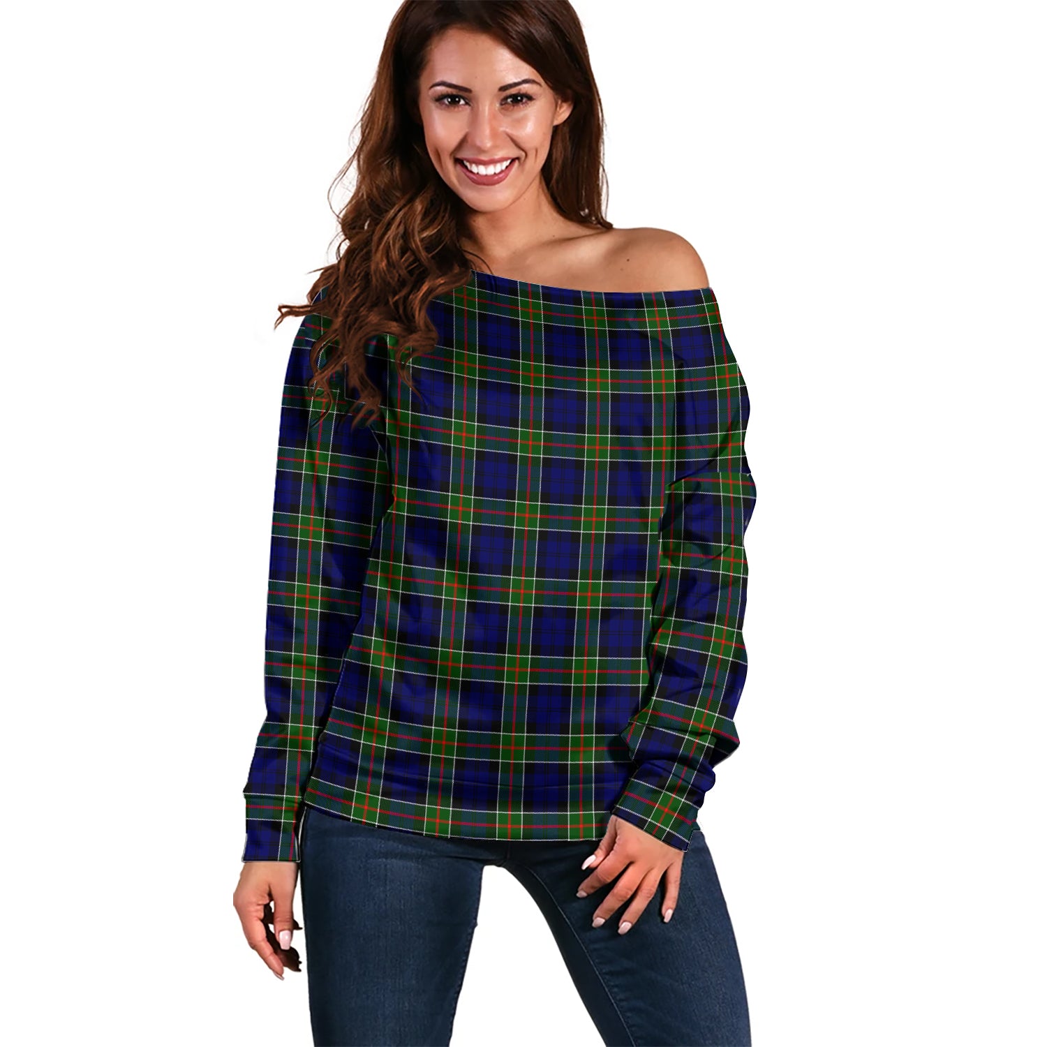 Colquhoun Modern Tartan Off Shoulder Women Sweater Women - Tartanvibesclothing