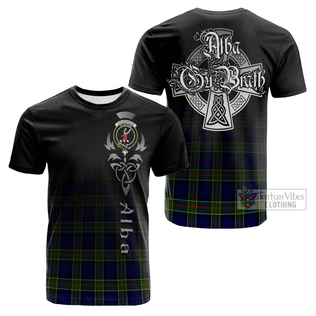 Tartan Vibes Clothing Colquhoun Modern Tartan Cotton T-shirt Featuring Alba Gu Brath Family Crest Celtic Inspired